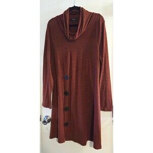 Papillon Cowl Neck Sweater Dress XXL Rust Brown Heathered Asymmetrical Button